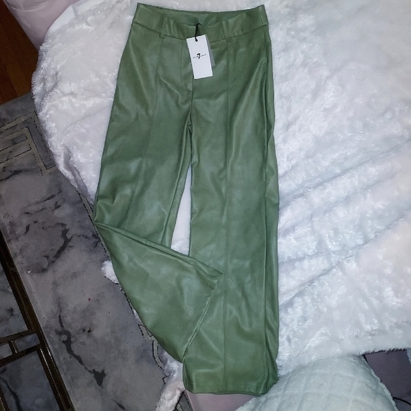 NWT green leather straight leg pants - Picture 2 of 6